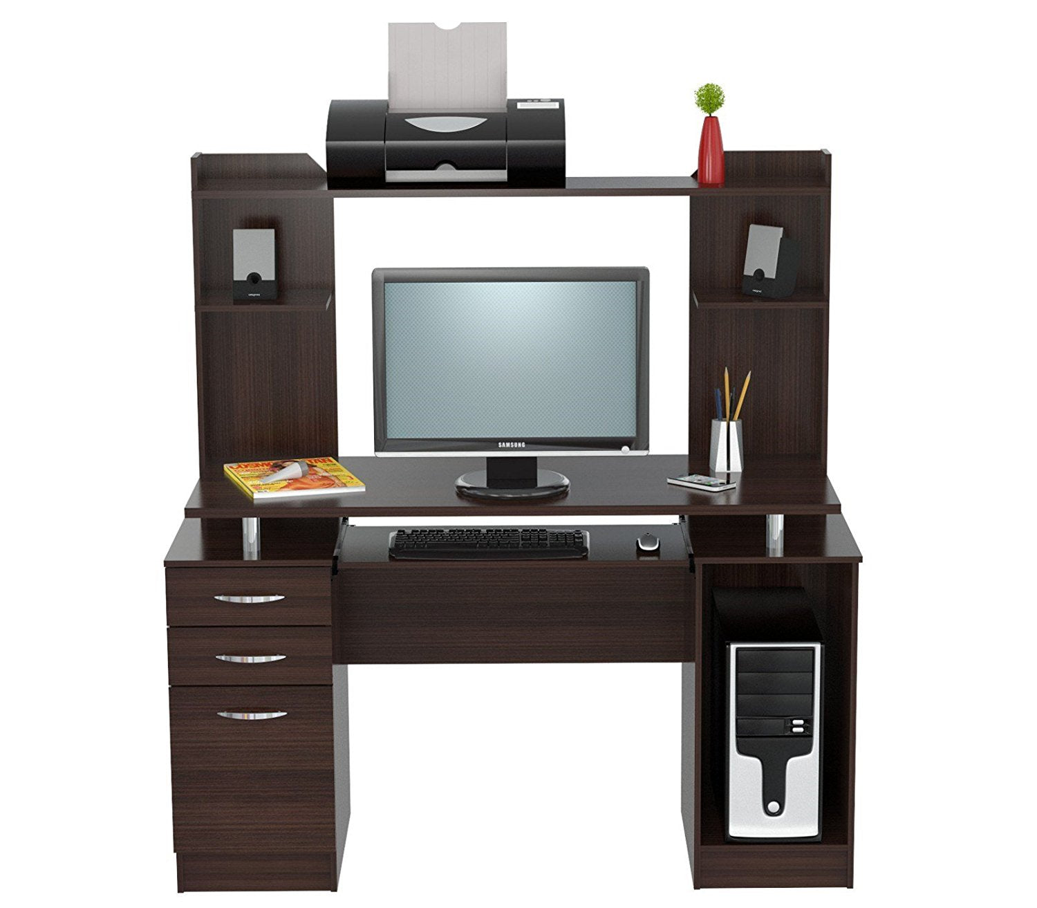 Espresso Finish Wood Computer Desk With Hutch