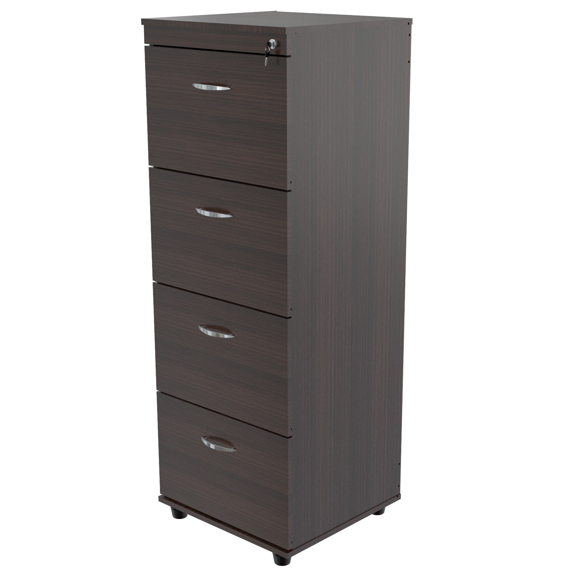 Espresso Wood Finish Four Large Drawer Filing Cabinet