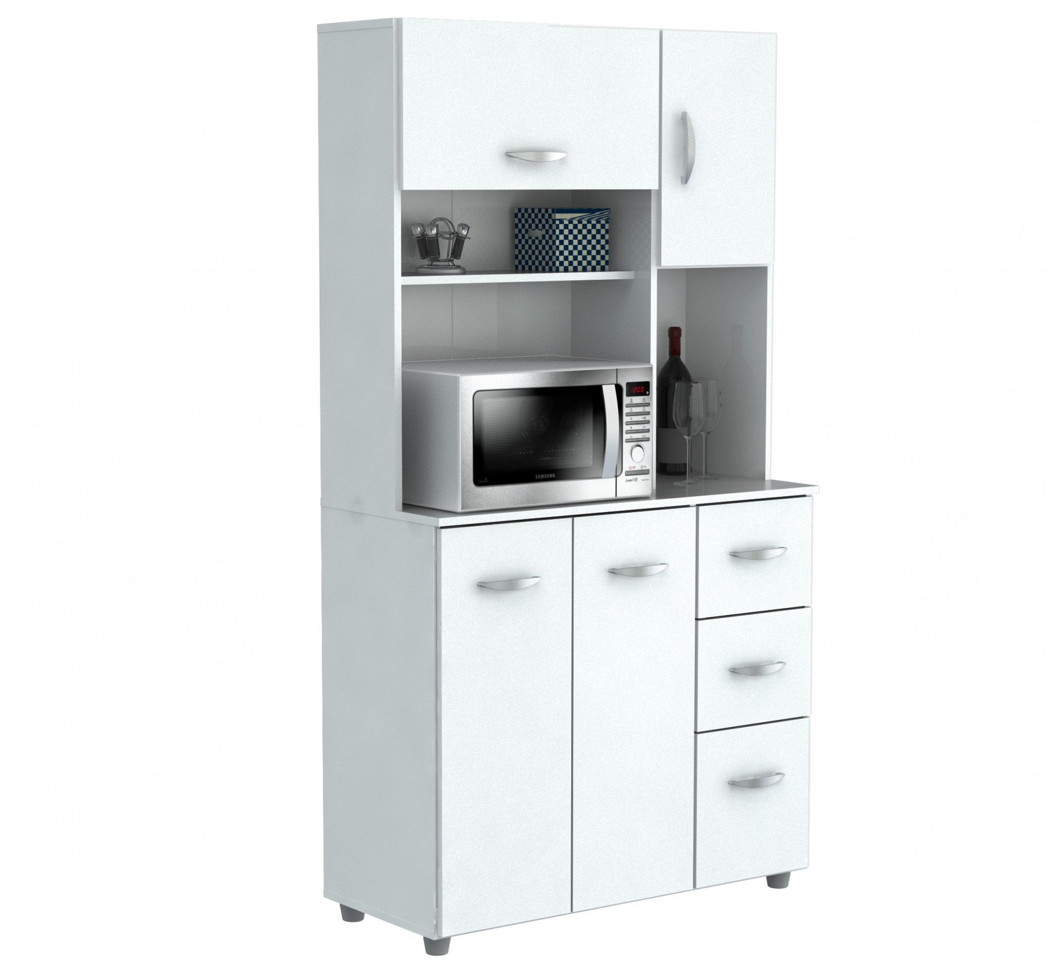 White Finish Wood Kitchen Storage Cabinet