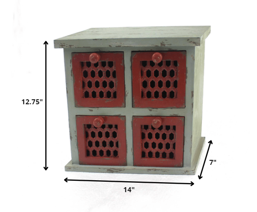 7 X 14 X 12.75 Multi-Color Antiqued 4 Drawer Tabletop  Organizer