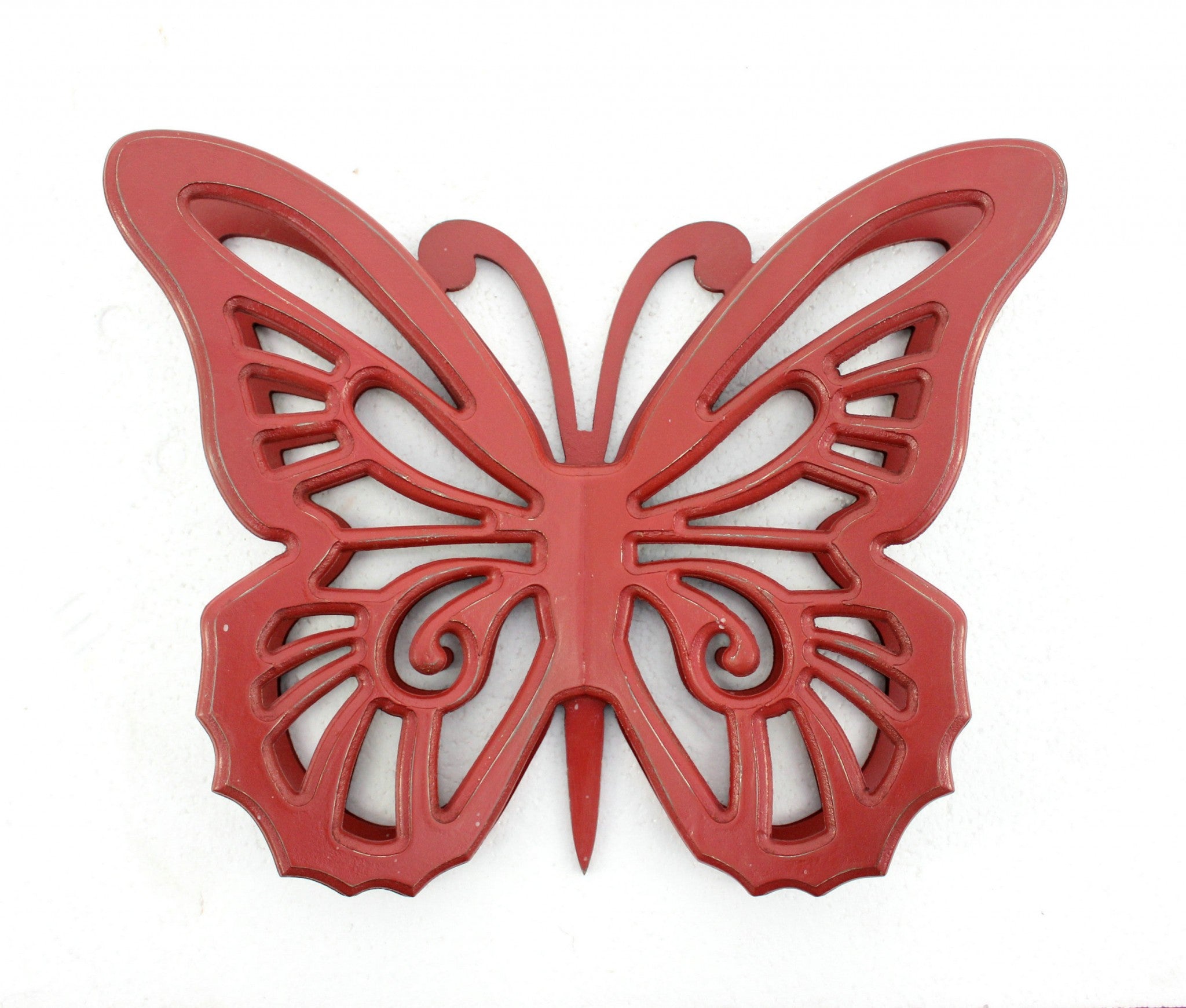 18.5" X 23" X 4" Red Rustic Butterfly Wooden  Wall Decor