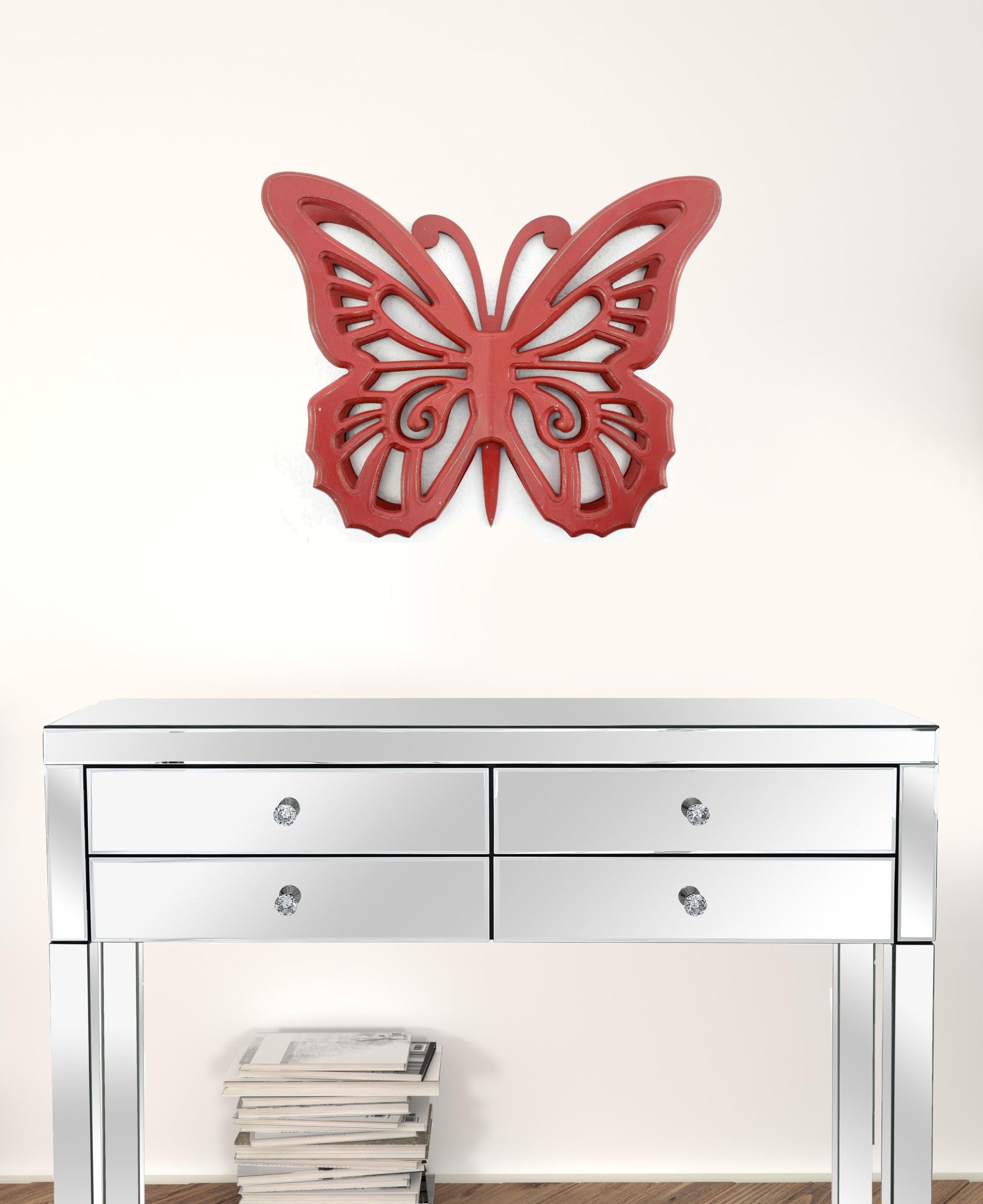 18.5" X 23" X 4" Red Rustic Butterfly Wooden  Wall Decor