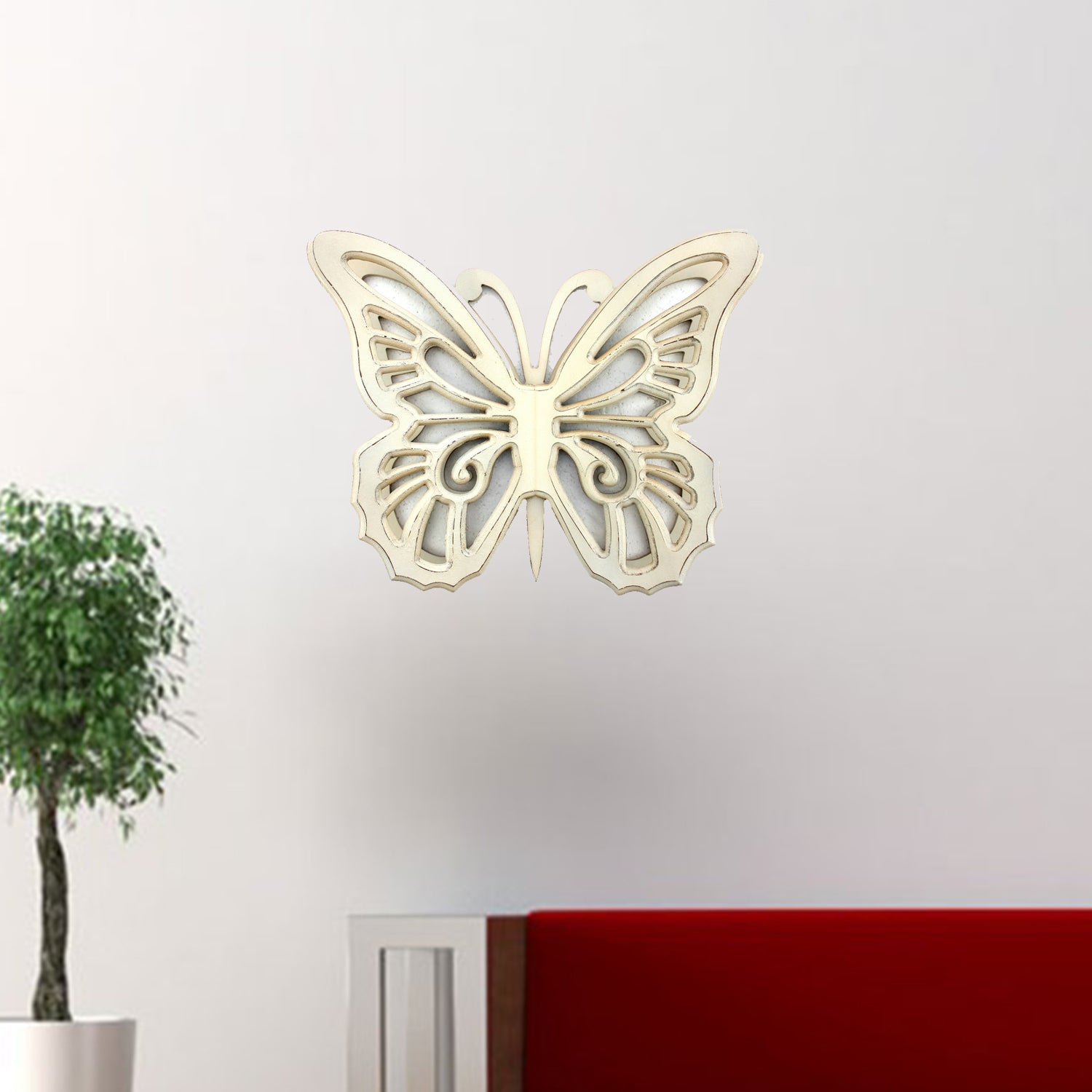 18.5" X 23" X 4" Light Yellow Rustic Butterfly Wooden  Wall Decor