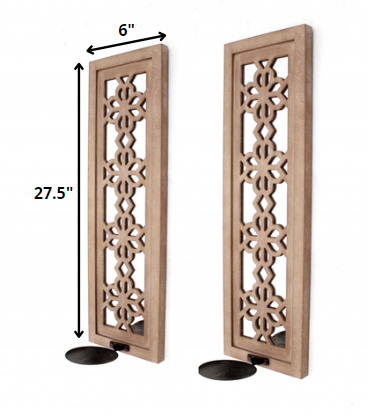 6 X 8.75 X 27.5 Tan Rustic Lattice Mirrors - Candle Holder Sconce Set