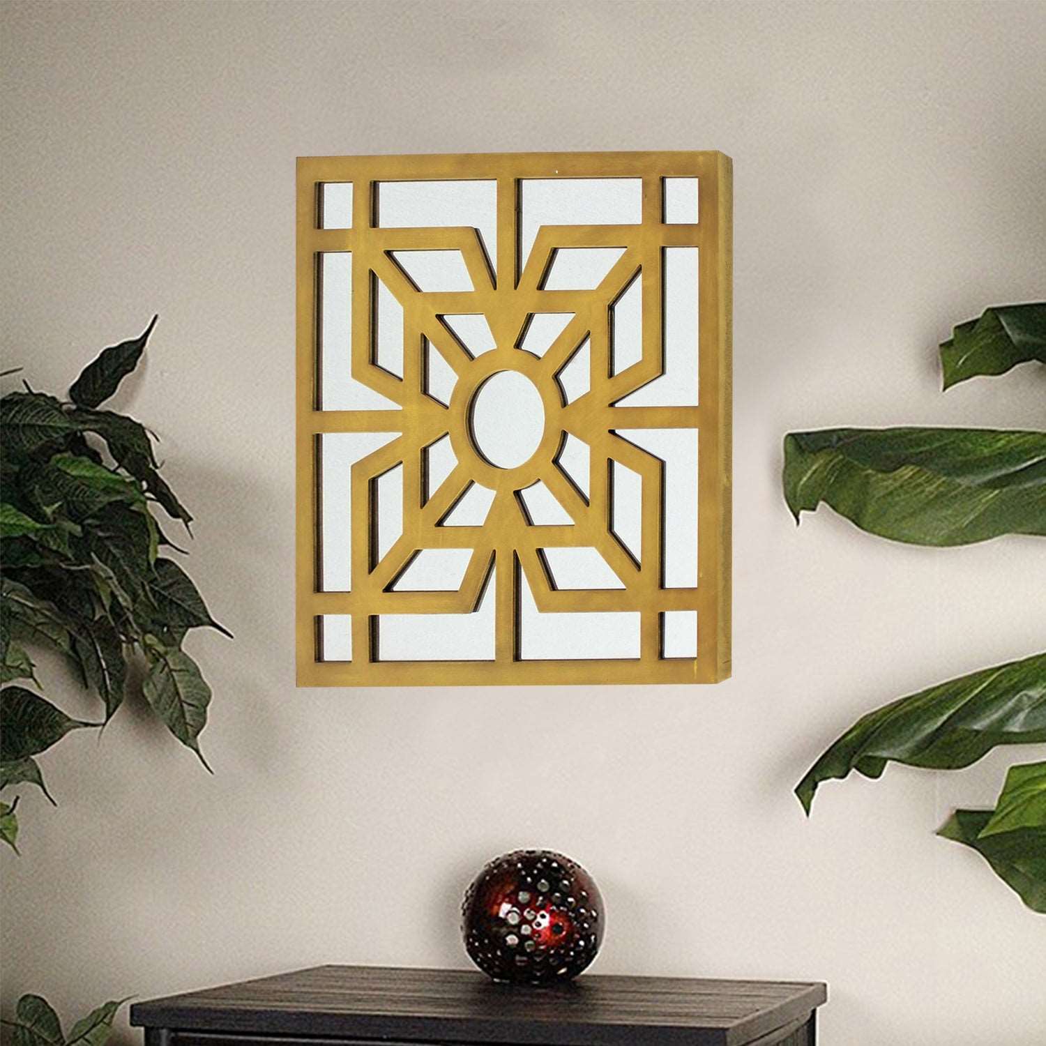 1.25 X 23.25 X 23.25 Bright Gold Mirrored Wooden  Wall Decor