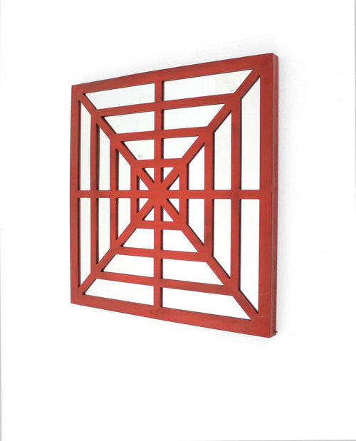 1.25 X 23.25 X 23.25 Red Mirrored Wooden  Wall Decor