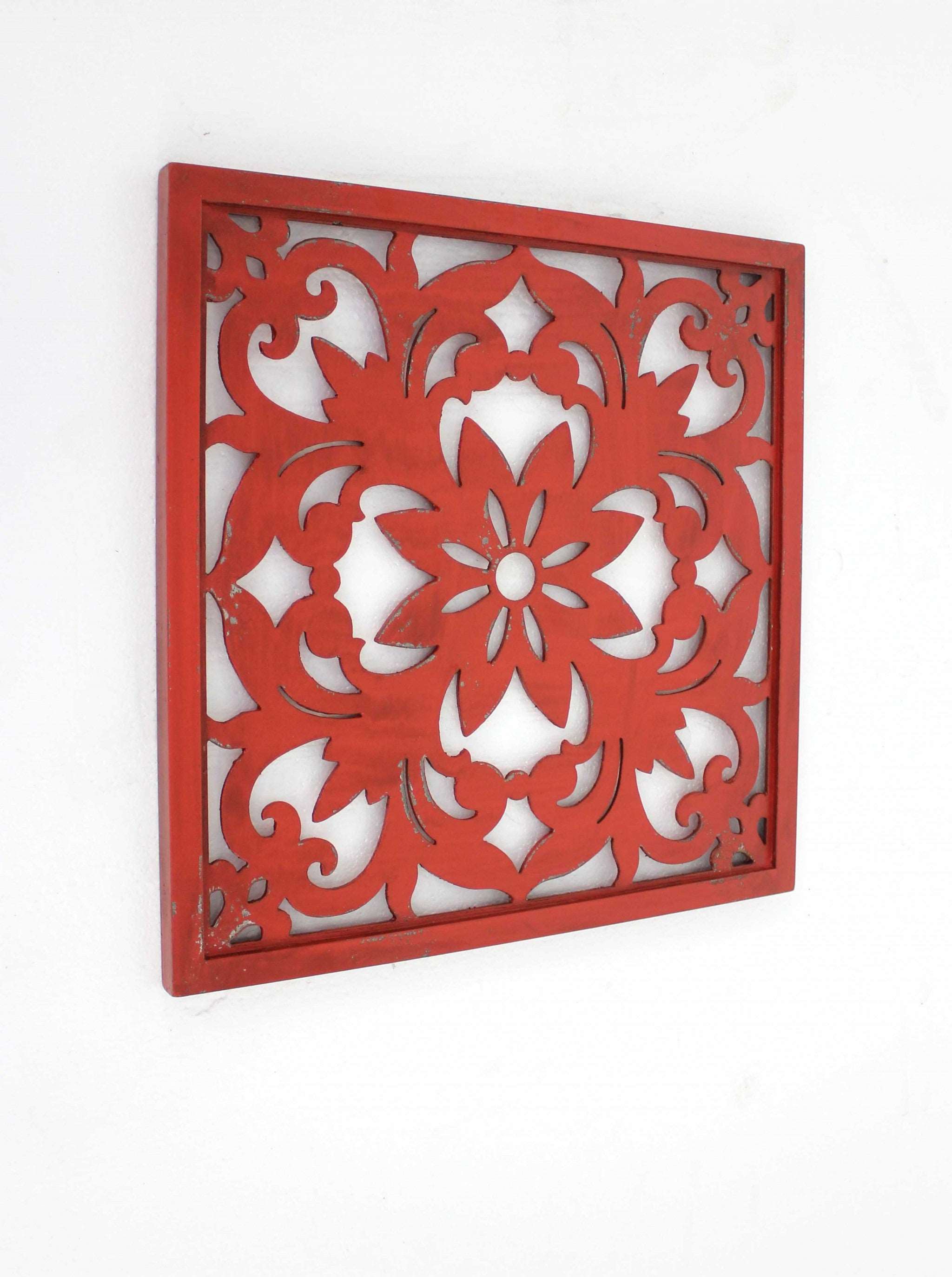 1 X 24 X 24 Red Vintage Floral - Wall Plaque