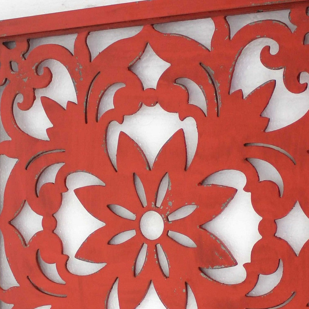 1 X 24 X 24 Red Vintage Floral - Wall Plaque