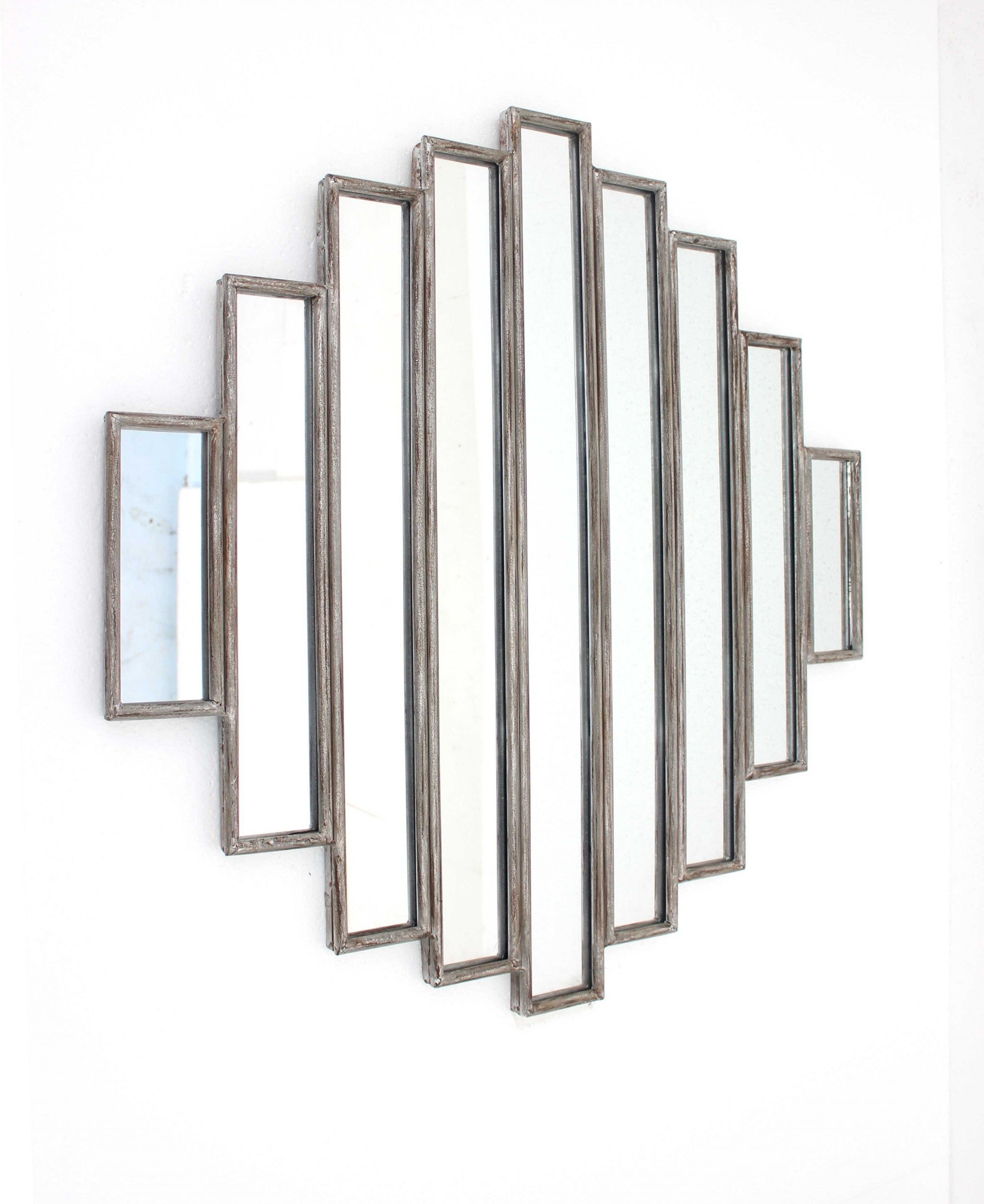 36 X 36 X 2 Silver Rustic Multi Mirrored Wall Sculpture