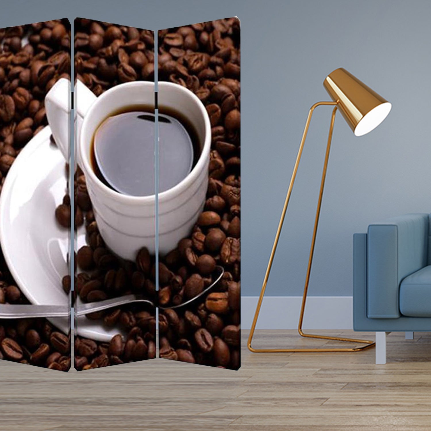 48" X 72" Multi Color Wood Canvas Coffee Time  Screen