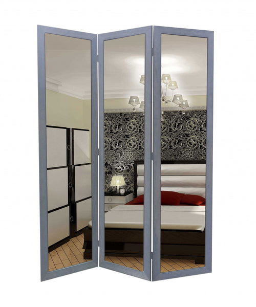 50 X 69 Gray Glass & Wood Mirror  Screen