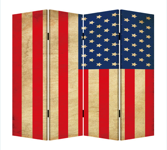 84" X 84" Multi Color Wood Canvas American Flag  Screen