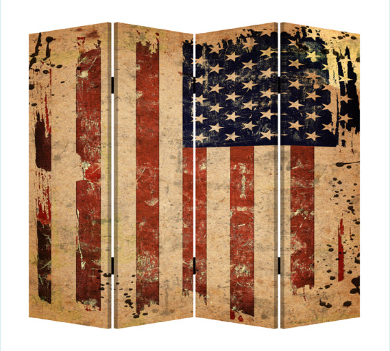 84" X 84" Multi Color Wood Canvas American Flag  Screen