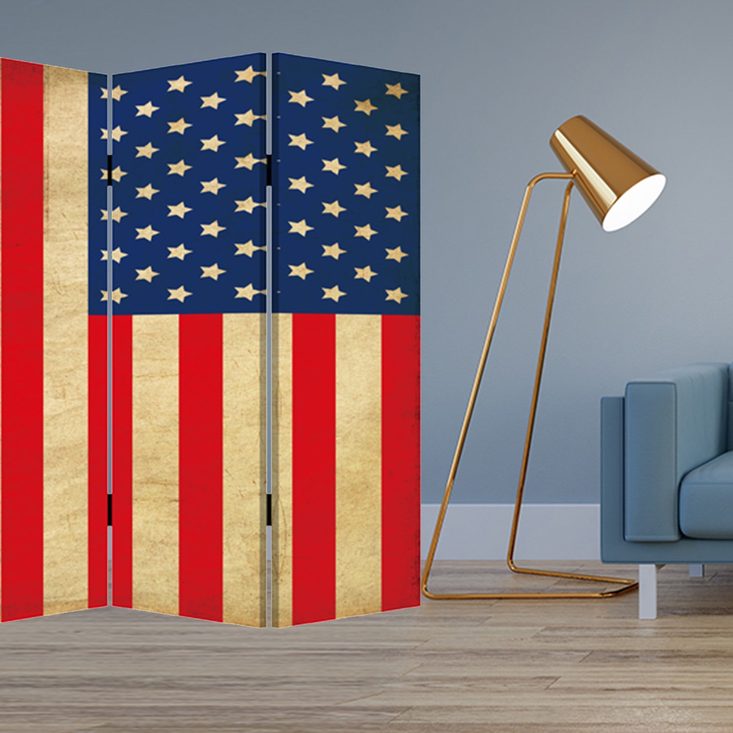 84" X 84" Multi Color Wood Canvas American Flag  Screen