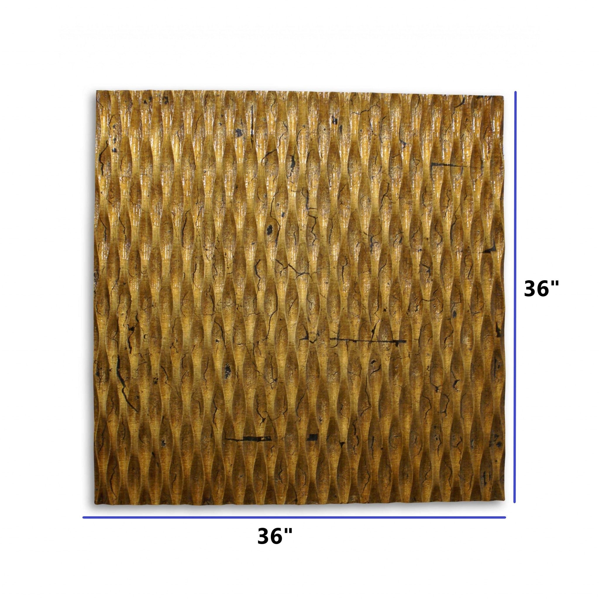 Raw Wood Look Gold Finish Square Wall Art