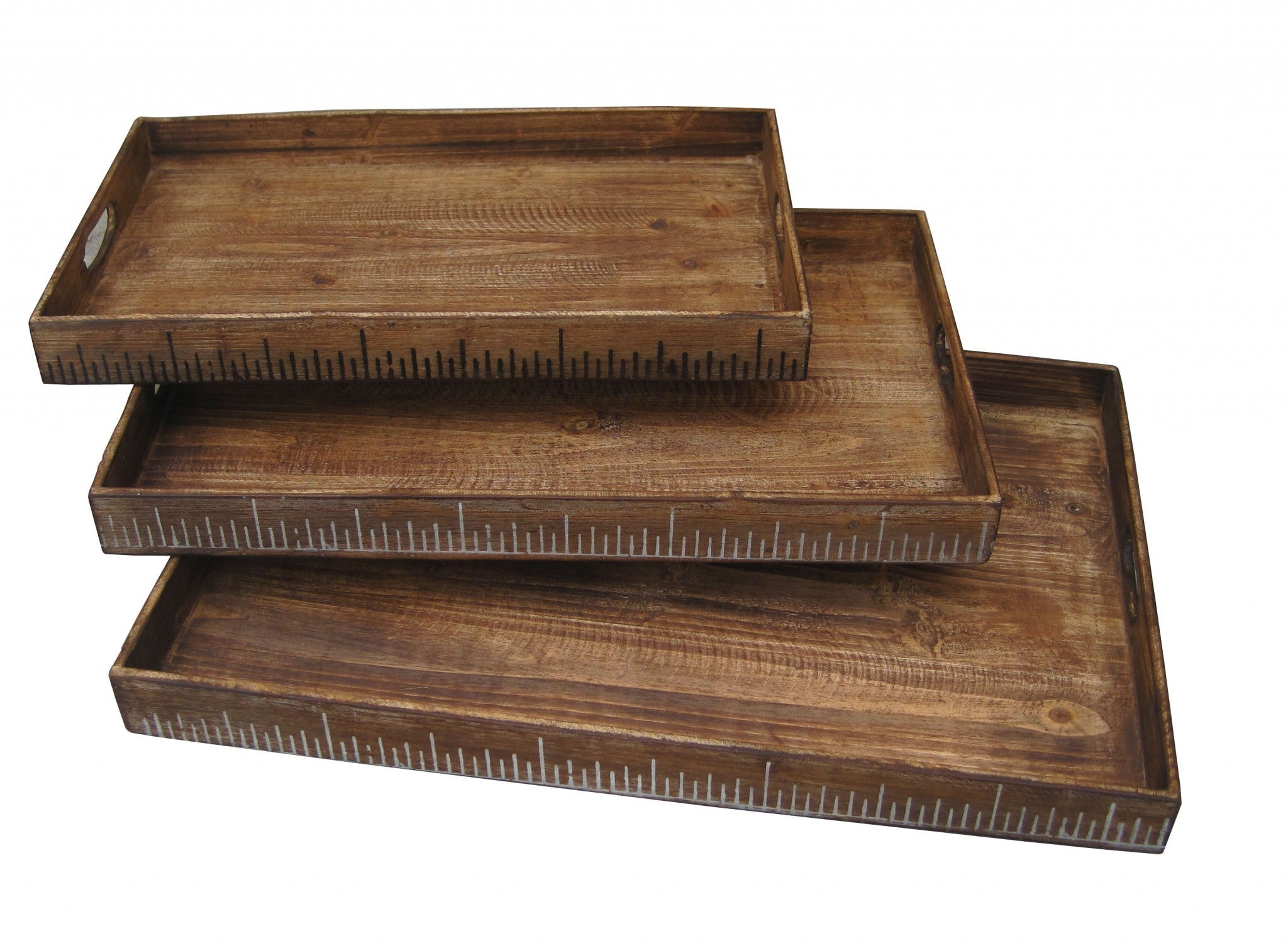 19 X 12 Brown Wood Tray Set