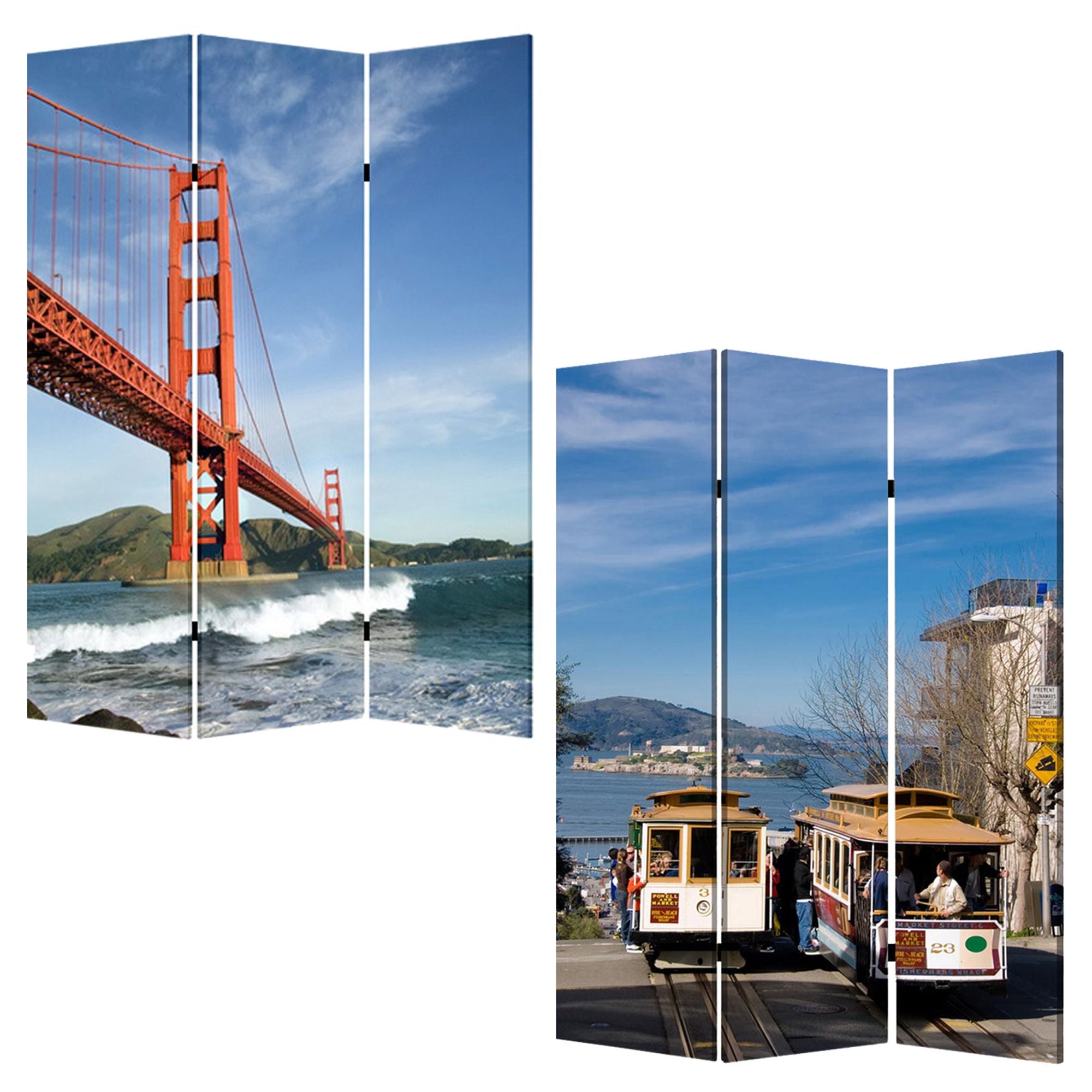 48" X 72" Multi Color Wood Canvas San Francisco  Screen