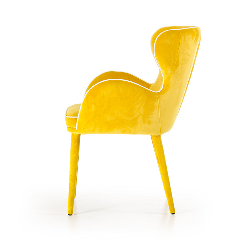 33" Yellow Fabric And Metal Dining Chair