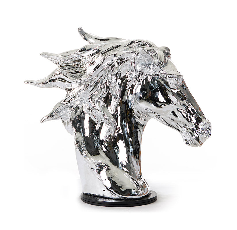 Modern Silver Horse Head Sculpture