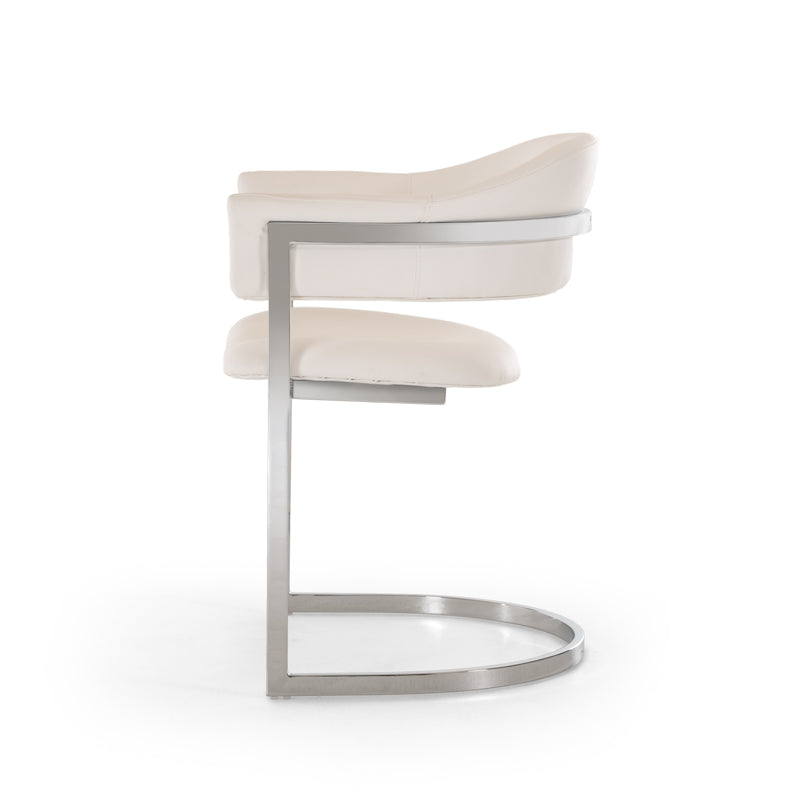 30" White Leatherette And Stainless Steel Dining Chair