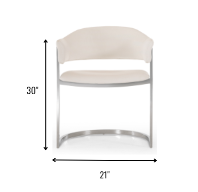 30" White Leatherette And Stainless Steel Dining Chair