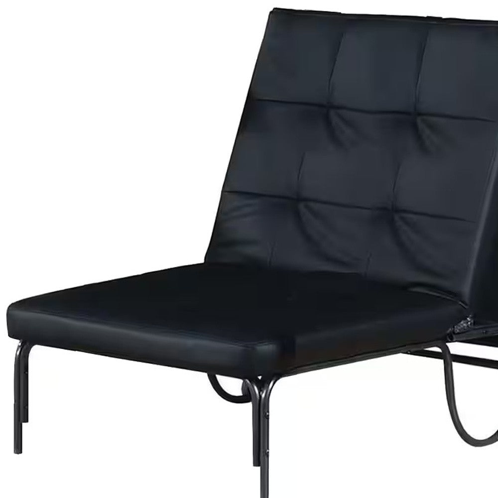 75" Black Faux Leather Tufted Convertible Chair