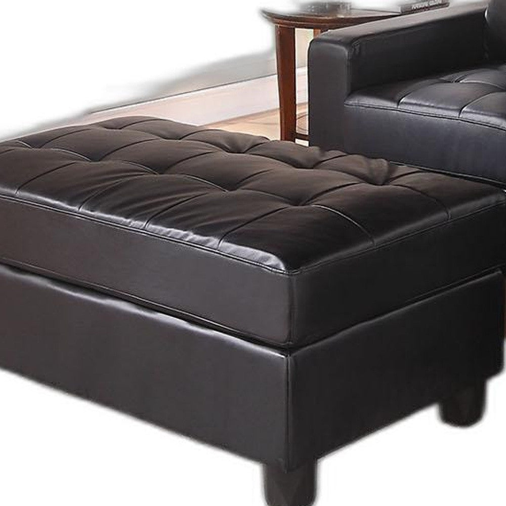 Black Faux Leather Stationary L Shaped Three Piece Sofa And Chaise