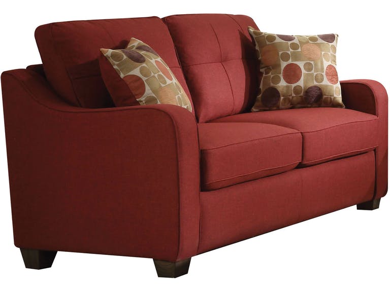 59" X 31" X 35" Red Linen Loveseat With 2 Pillows