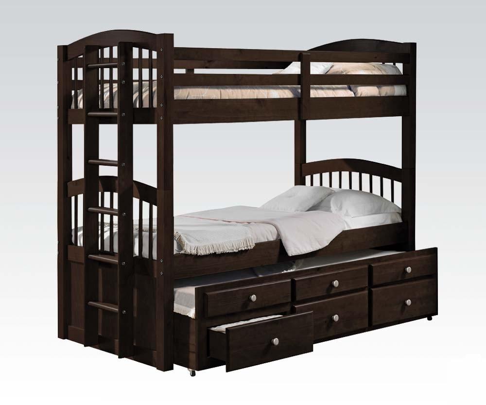 80" X 41" X 71" Espresso Twin Over Twin Bunk Bed And Trundle With 3 Drawers