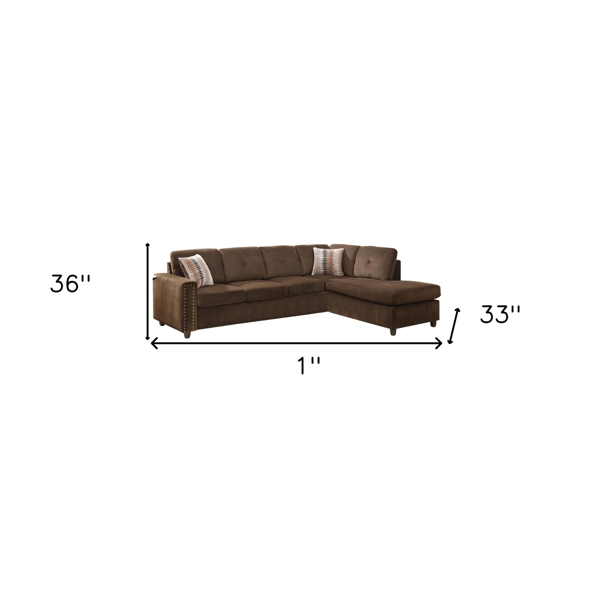 Chocolate Velvet Stationary L Shaped Sofa And Chaise