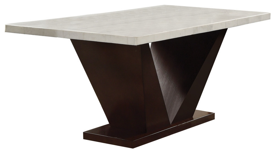 65" Contemporary White Marble And Walnut Dining Table