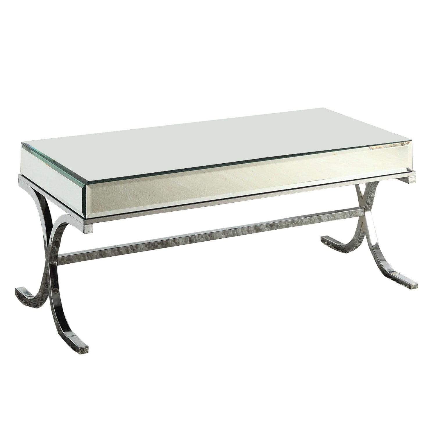 42" X 21" X 19" Mirrored Top And Chrome Coffee Table