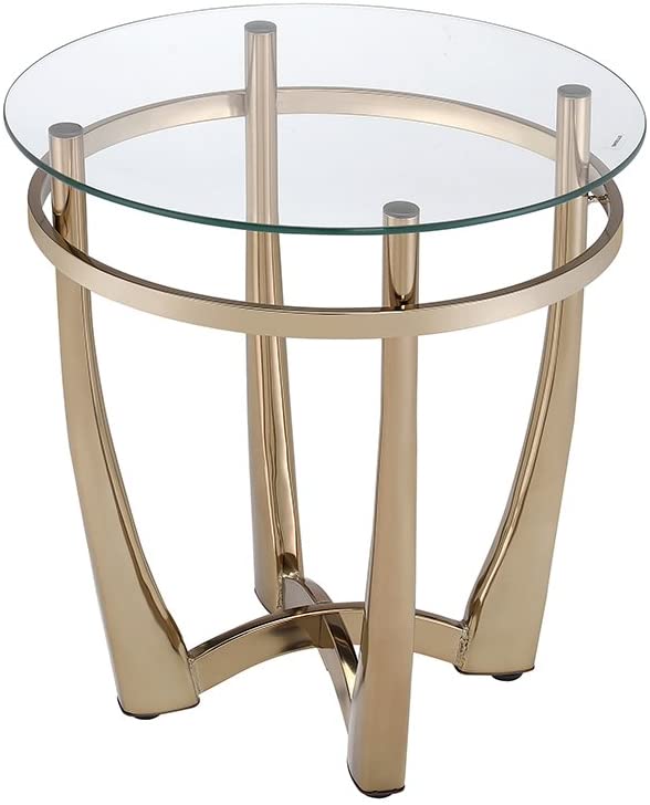 25" Champagne Gold  And Clear Glass Round Mirrored End Table