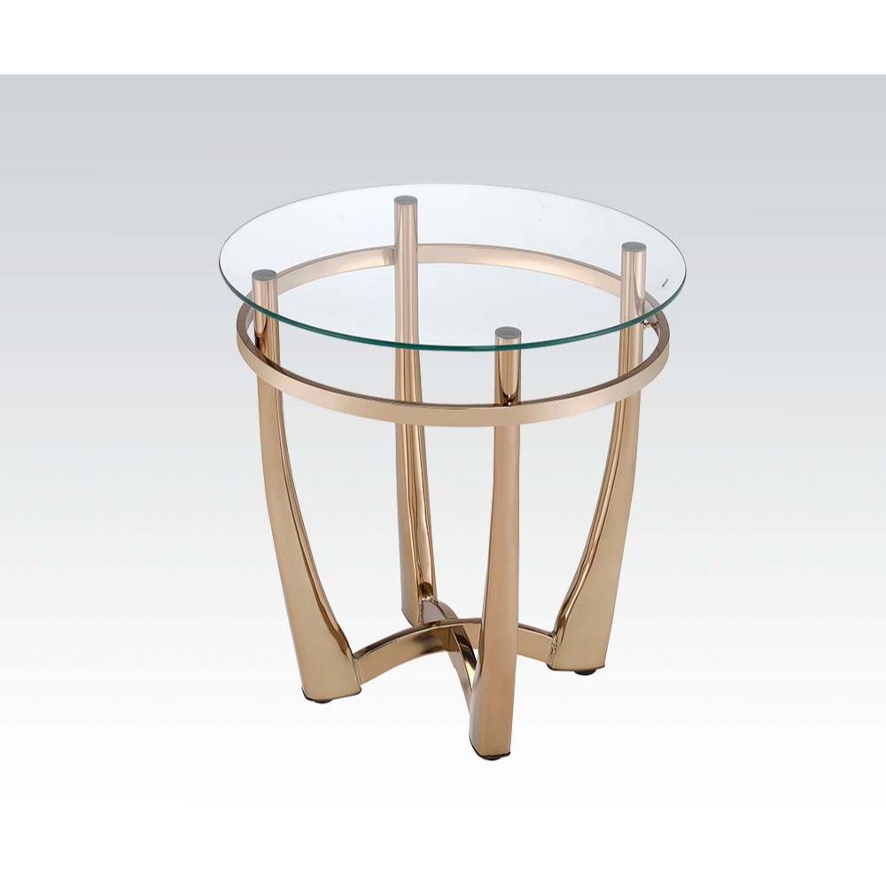 25" Champagne Gold  And Clear Glass Round Mirrored End Table