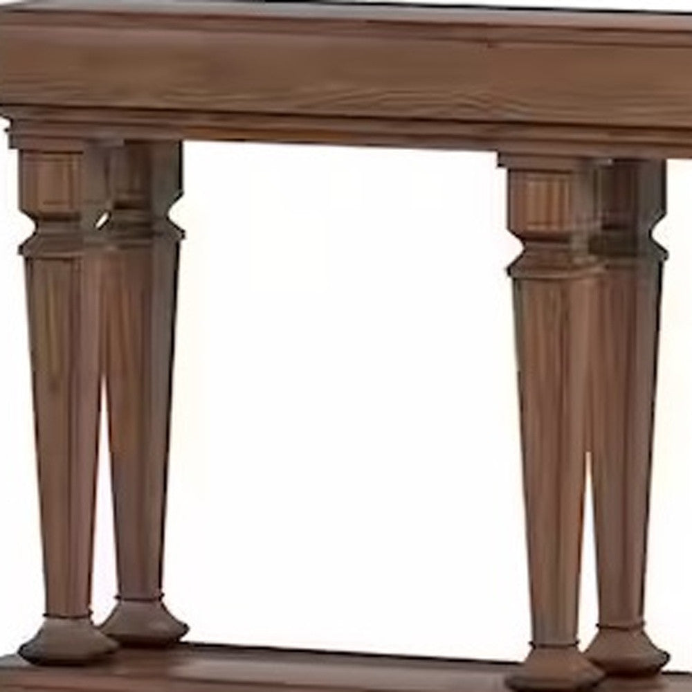 60" Wood Brown Solid Wood Floor Shelf Console Table With Storage