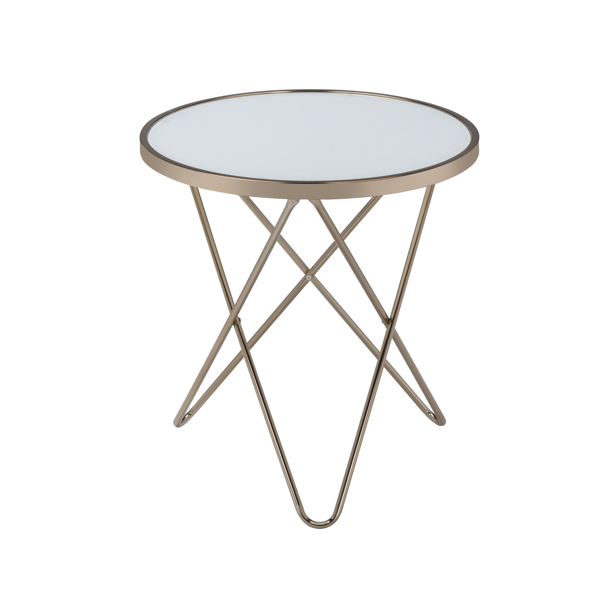 22" Brass And Clear Glass Round End Table