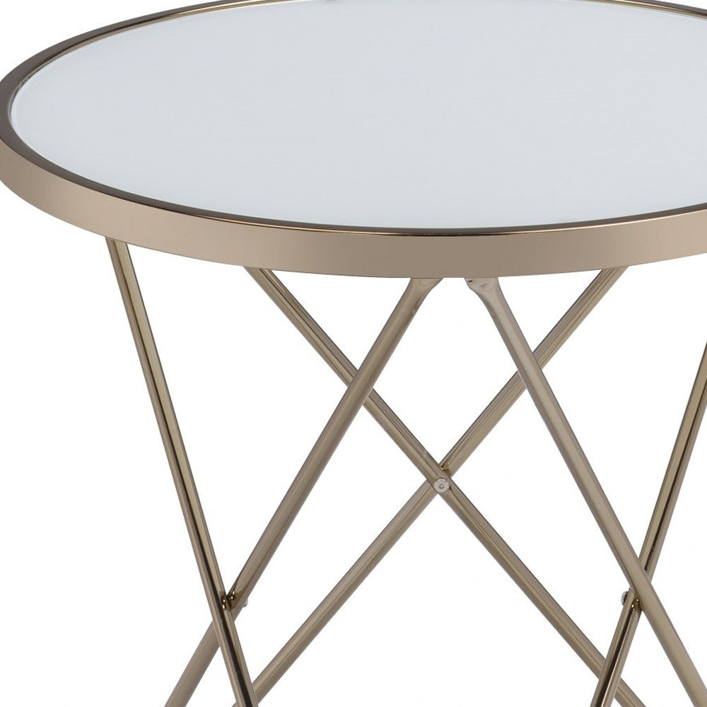 22" Brass And Clear Glass Round End Table