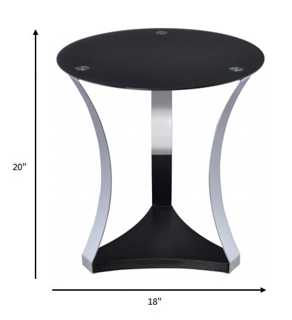 20" Silver And Black Mirrored Round End Table With Shelf