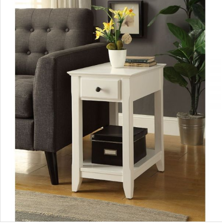 23" White Solid And Manufactured Wood Mirrored End Table With Drawer And Shelf