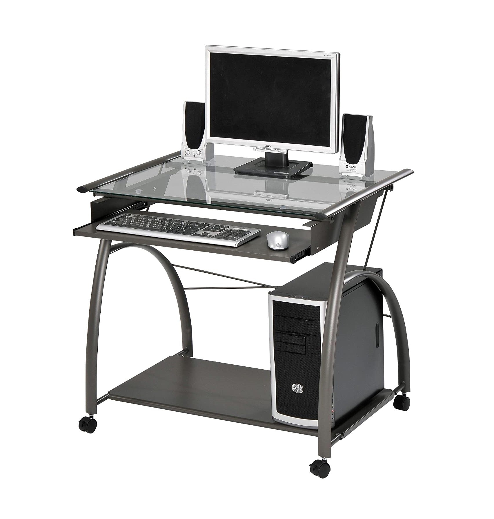 32" Clear Glass Mirrored Rectangular Computer Desk