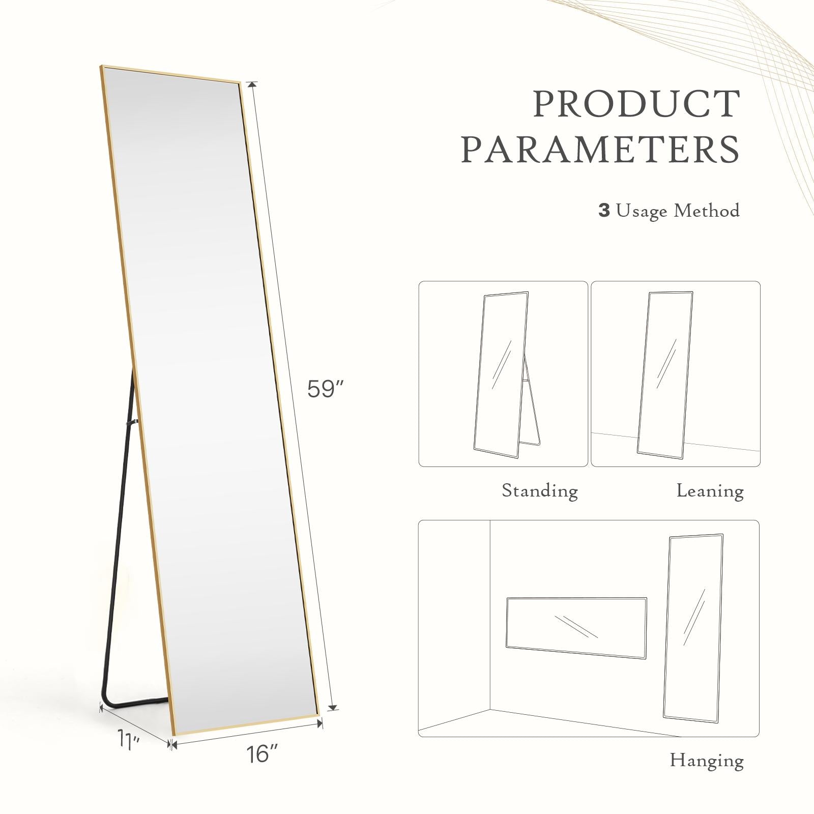 Full Length Mirror Standing Rectangle Floor Mirrors Body Dressing Wall-Mounted Mirror