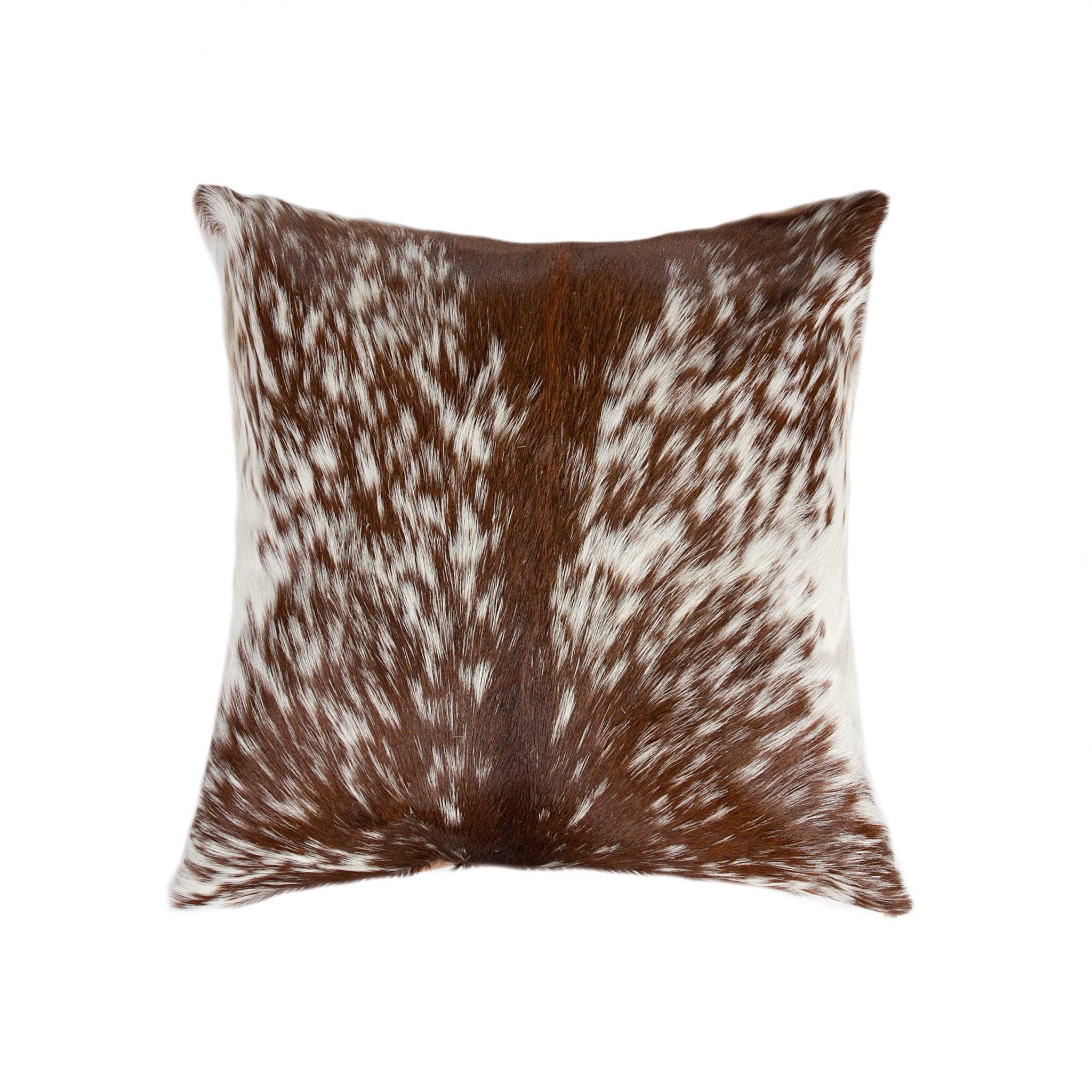 18" X 18" X 5" Salt And Pepper Brown And White Cowhide  Pillow