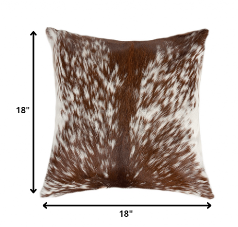 18" X 18" X 5" Salt And Pepper Brown And White Cowhide  Pillow