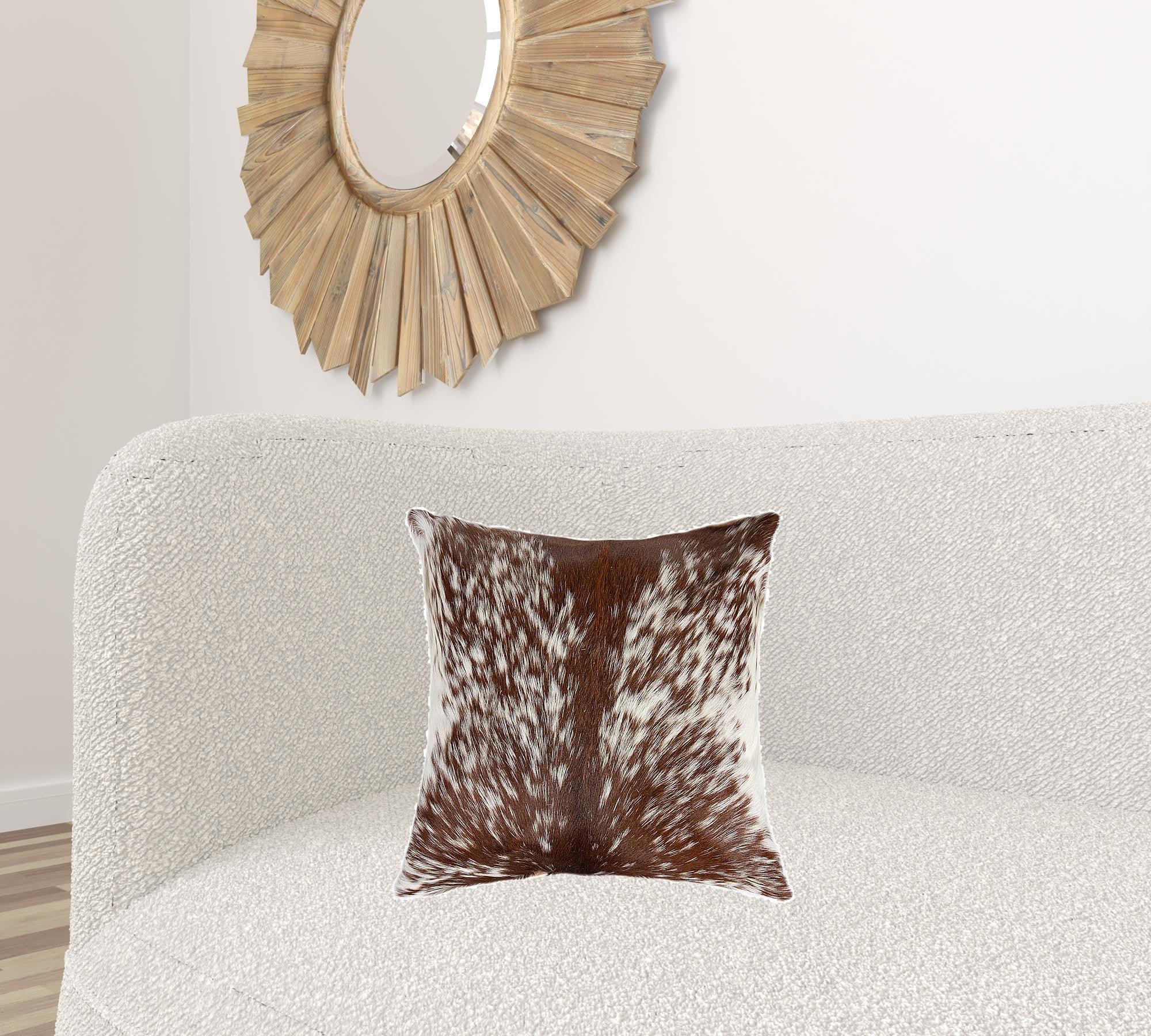 18" X 18" X 5" Salt And Pepper Brown And White Cowhide  Pillow