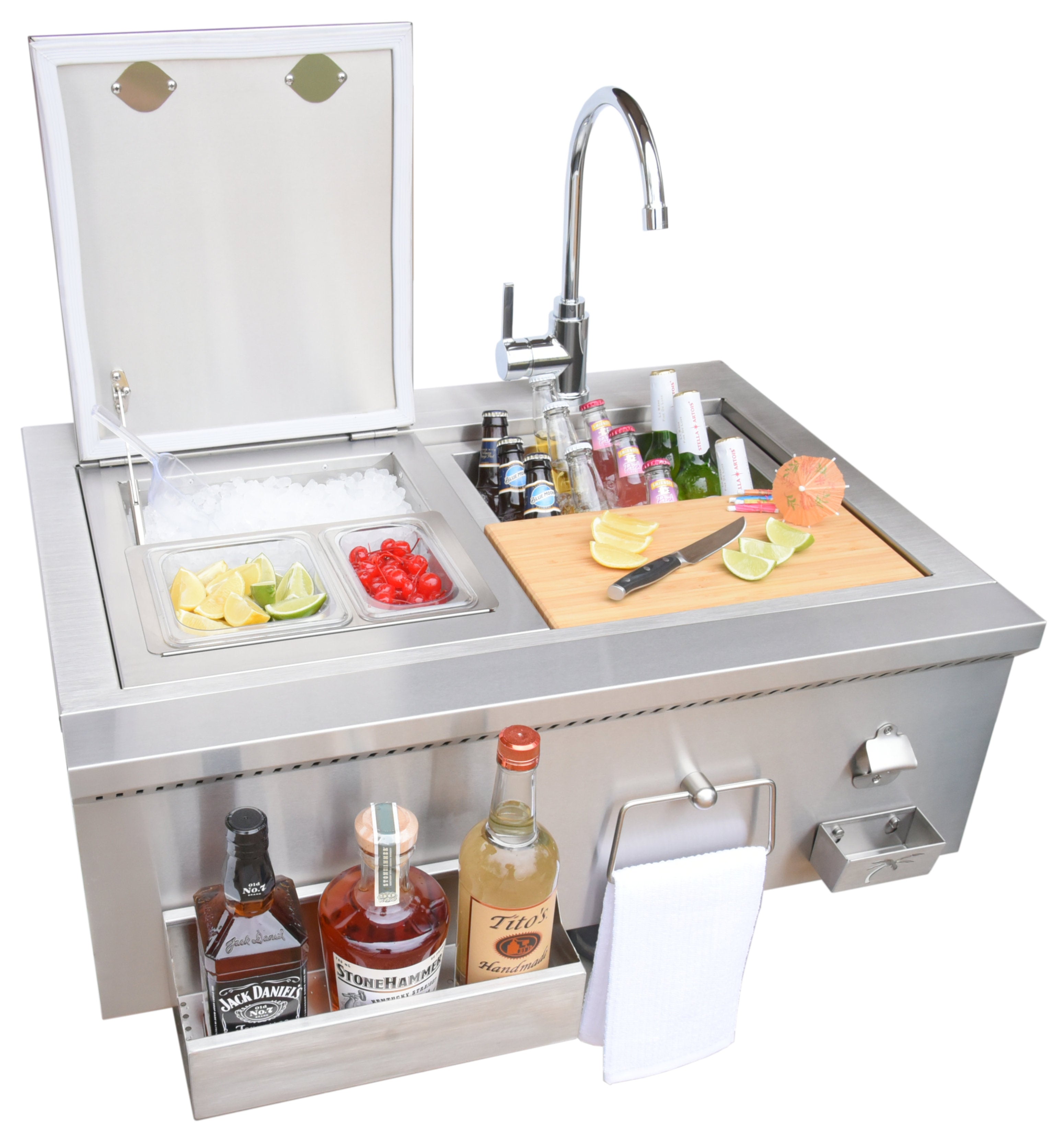 30" Built-In Bartender Cocktail Station With Sink Bottle Opener and Ice Chest