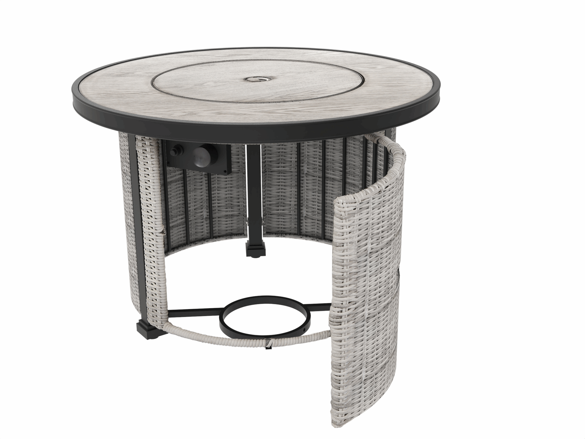 36in Round Gas Fire Pit Table,50,000 BTU Outdoor Wicker Propane Firepit w/Lid, Fire Glass