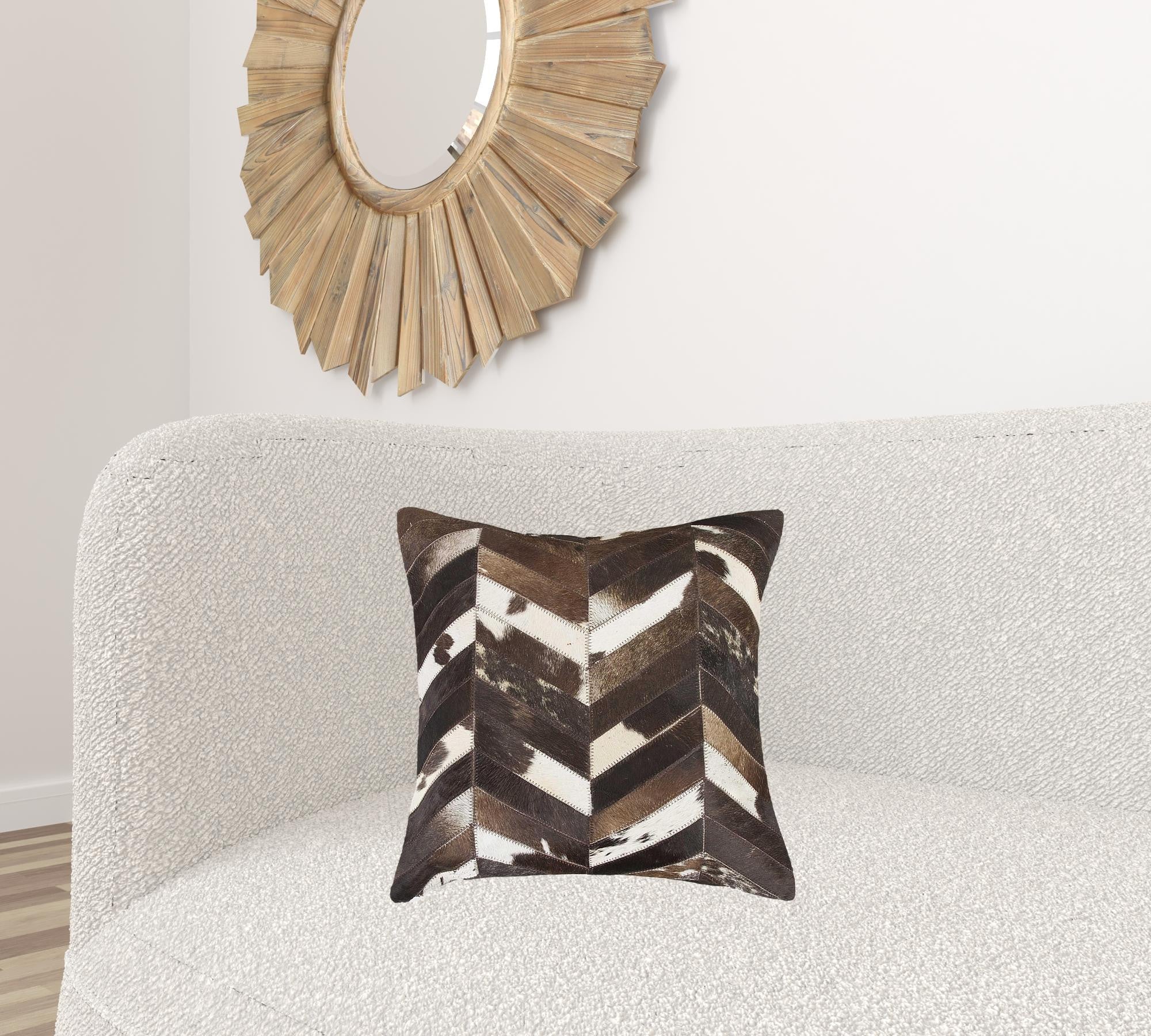 18 X 18 Brown Chevron Cowhide Throw Pillow