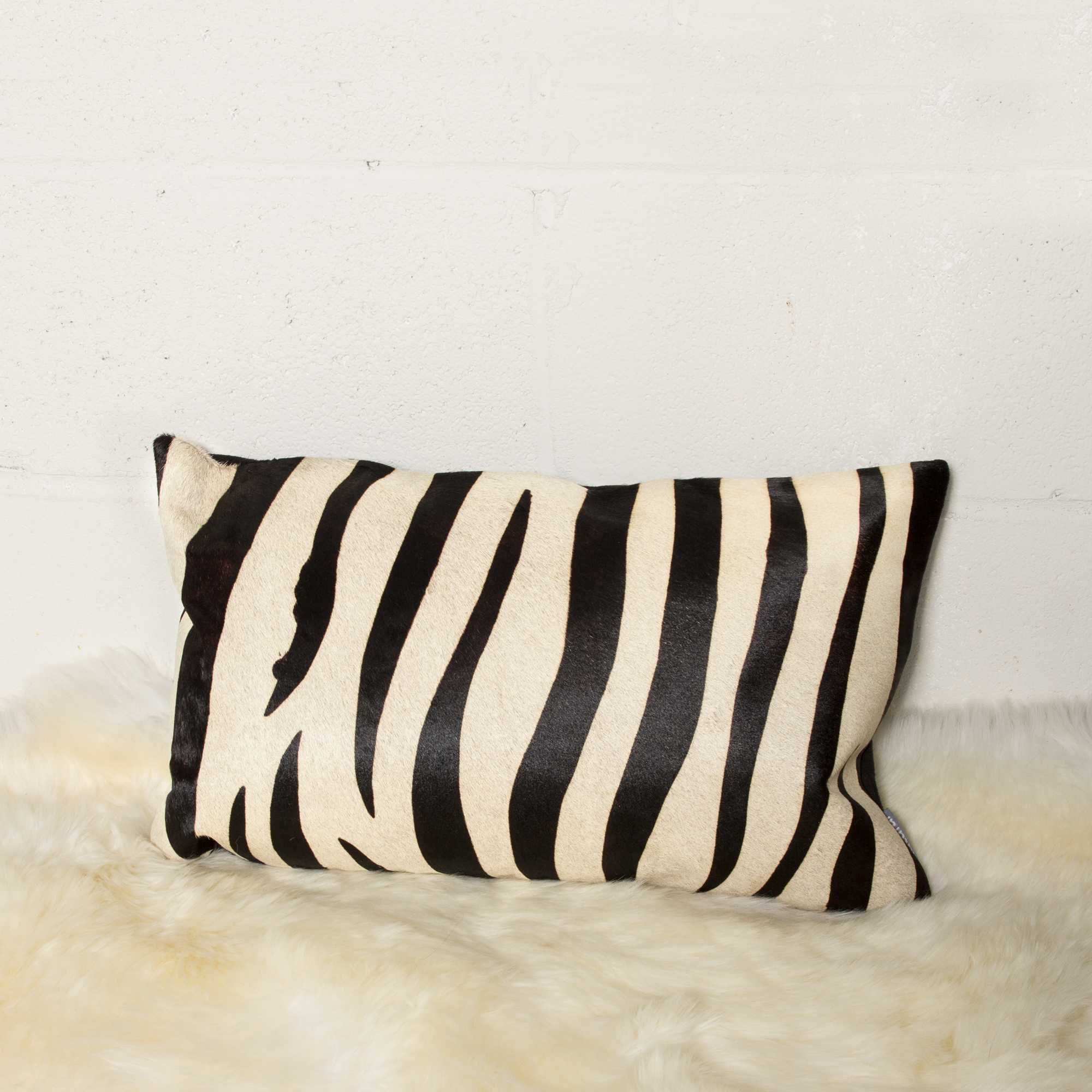 12" X 20" X 5" Zebra Black On Off White Cowhide  Pillow