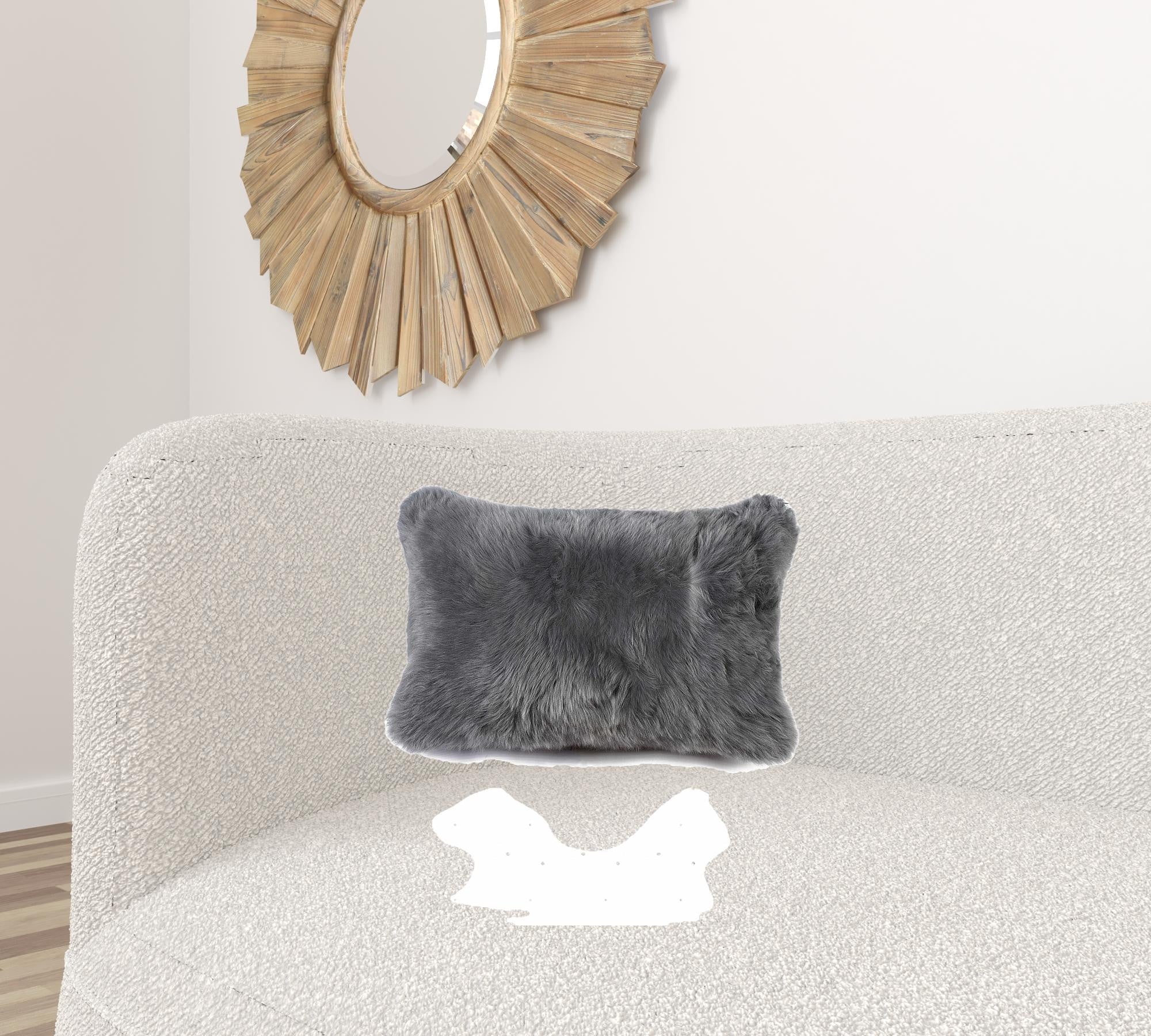 12" X 20" X 5" Gray Sheepskin  Pillow