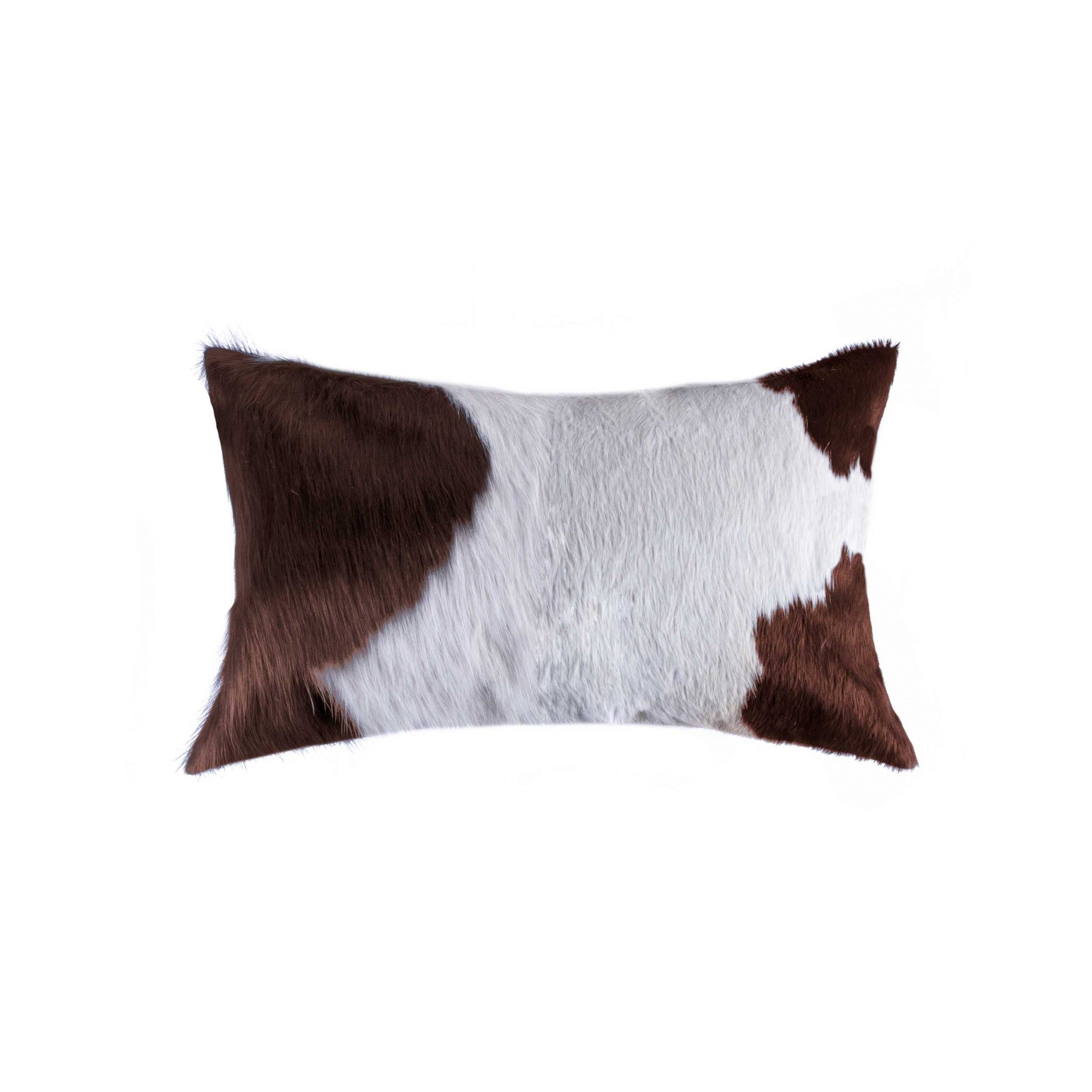 12" X 20" X 5" White And Brown Cowhide  Pillow